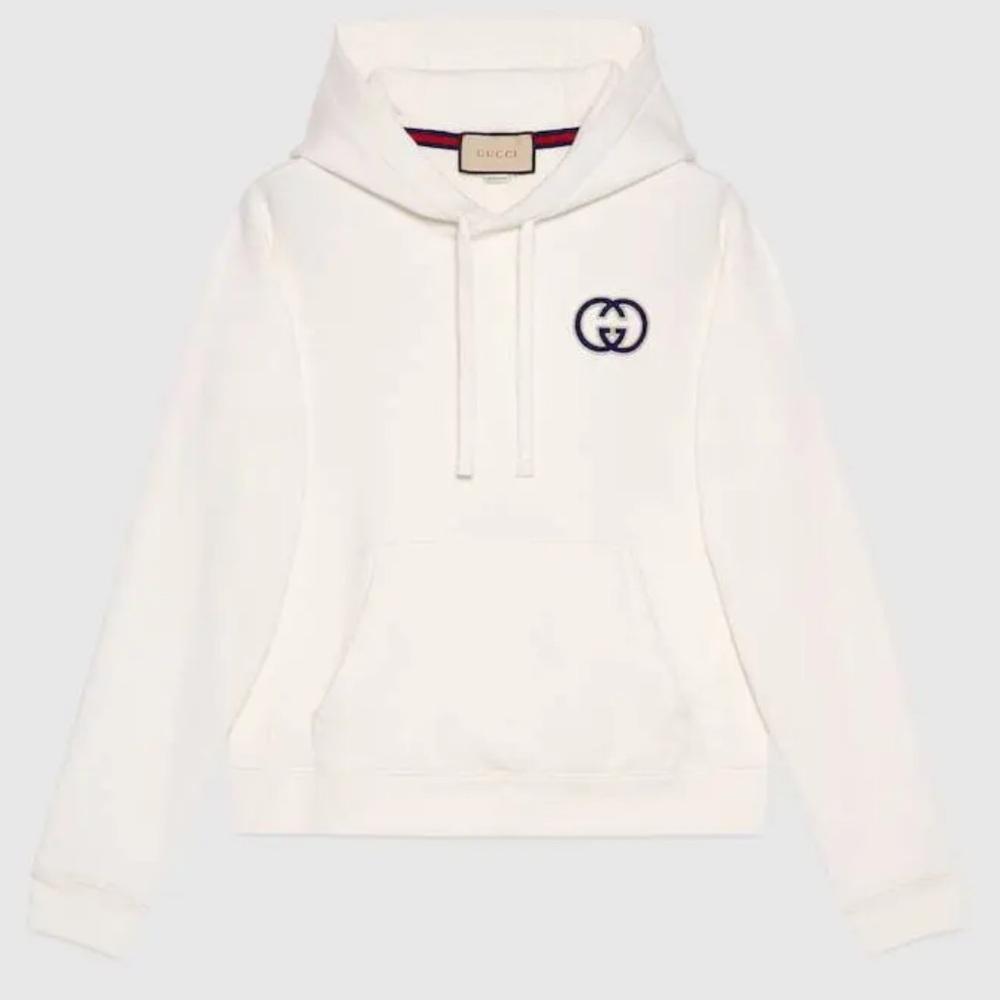 Gucci Interlocking G Embroidery Cotton Hooded Sweatshirt sz L